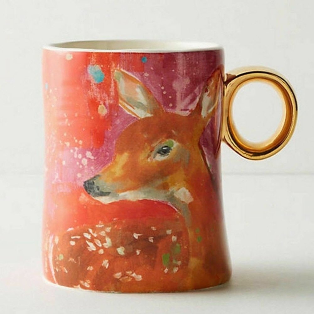 Anthropologie Lauren Carlson Walcott Pink Deer Fauna Mug - Picture 7 of 7